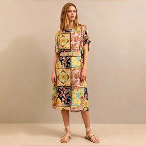 NWOT Johnny Was Japer Cocoon Boat Kaftan Flared Sleeve Midi Dress Multicolor L